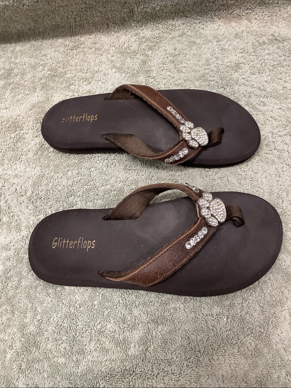 Brown Rhinestone Paw-Accent Flip Flop Sandals for Women - Picture 3 of 11